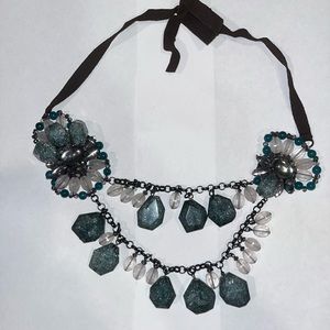 Coldwater Creek Modern Fashion Draping Quartz Ribbon Bow Accented Necklace